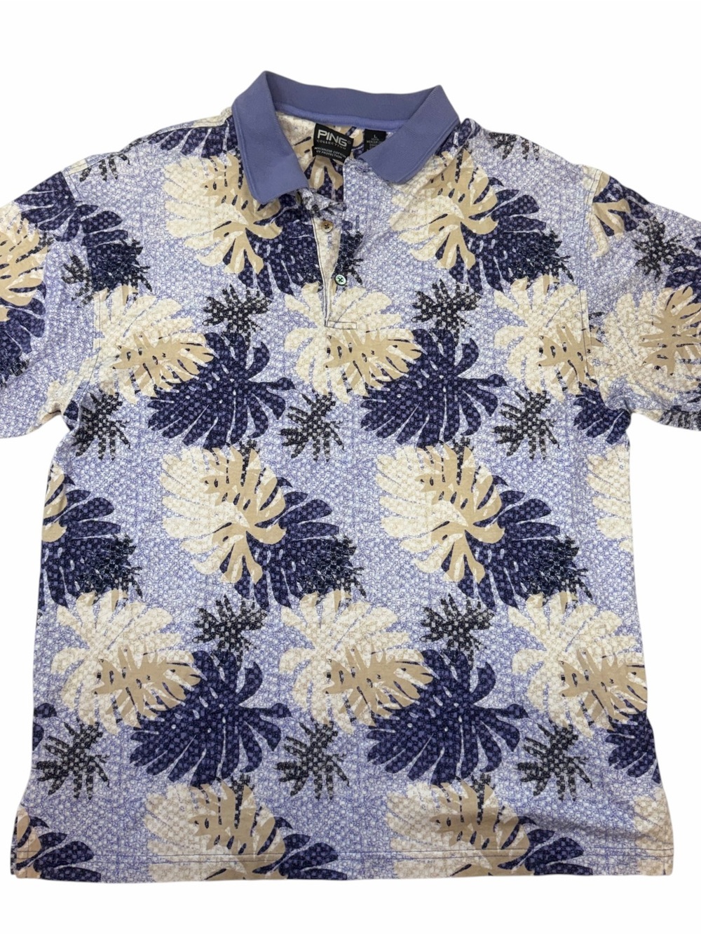 PING Men's Blue and Cream Tropical Print Polo